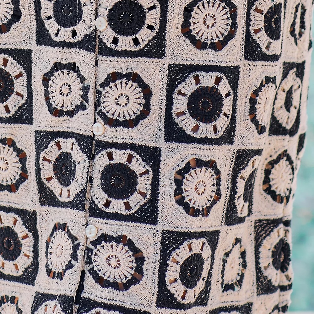 Anthropologie Seafolly Crochet Hipster Coverup Beach Mini Dress Black and Cream - Picture 2 of 11